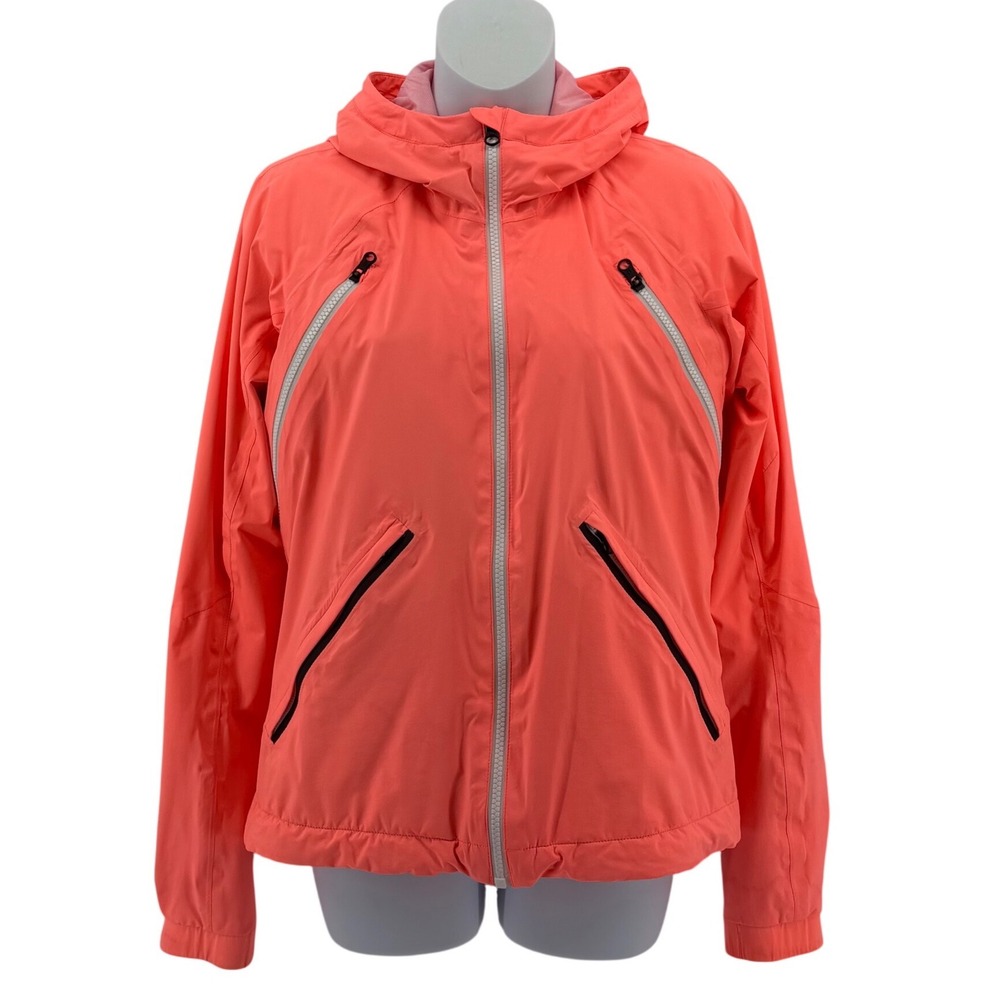 Lululemon Athletica Windbreaker Jacket Women Neon Orange Hooded Windbreaker 4